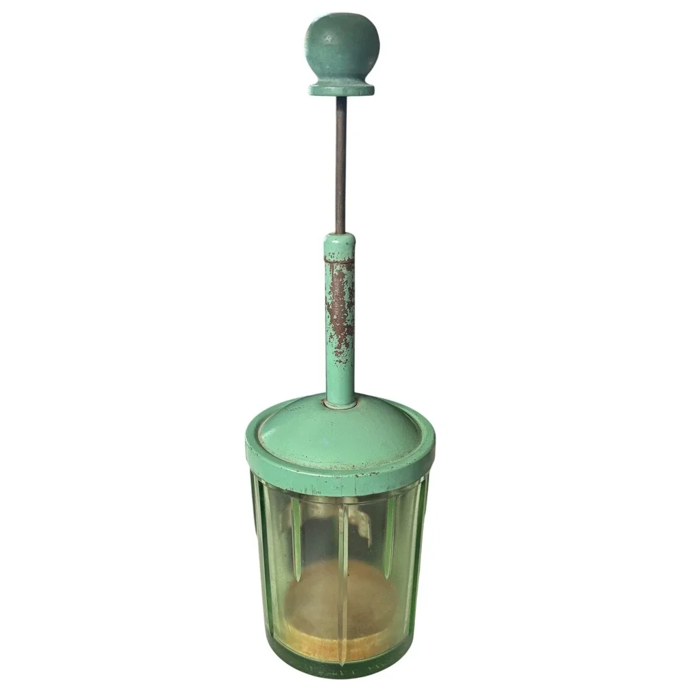 VTG Nut Chopper Green Uranium Glass Androck Manual Plunger Food Grinder Chippy